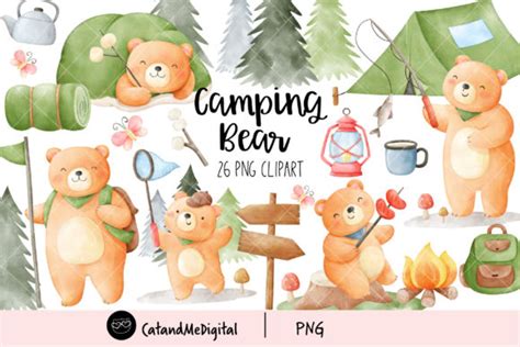 Camping Bear Watercolor Clipart Graphic By Catandme · Creative Fabrica