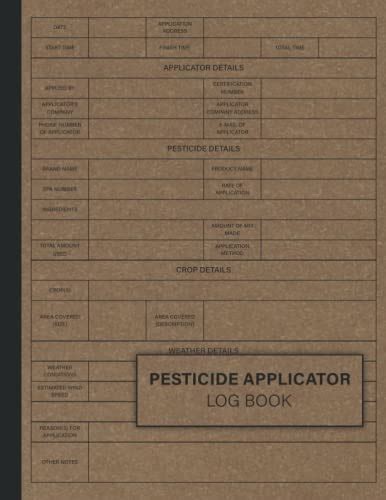 Pesticide Applicator Log Book Chemical Pest And Insect Control