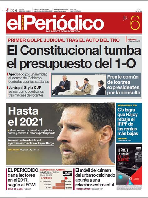 Las Portadas De Los Periódicos De Hoy Jueves 6 De Julio De 2017