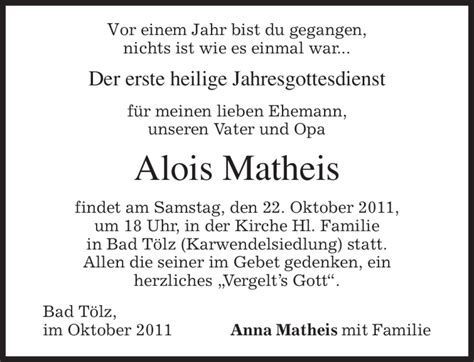 Traueranzeigen Von Alois Matheis Trauer Merkur De