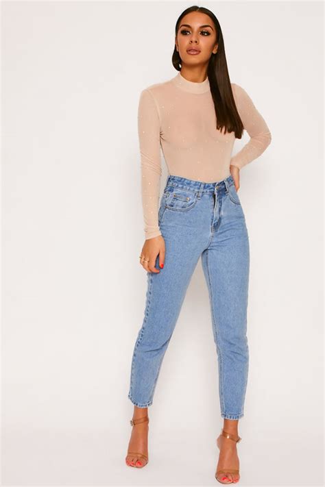 Olivia Nude Diamante Mesh High Neck Thong Bodysuit Saint Genies