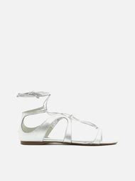 Sandália Rasteira Nude Arezzo Couro Amarração ZZ MALL