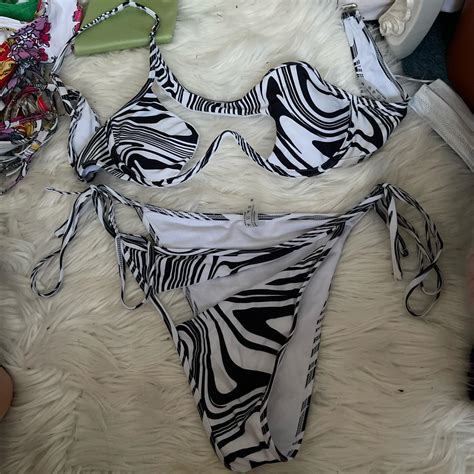 Zebra Mesh Bikini Set Size M Depop