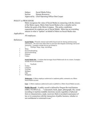 Metro Social Media Policy Pdf