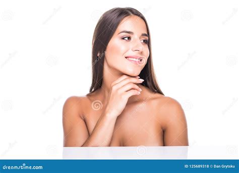 Close Up Beauty Portrait Of A Beautiful Half Naked Woman Isolated Over White Background Stock