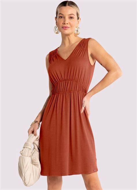 Vestido Curto em Malha Elástico Cintura Laranja Lunender Feminino