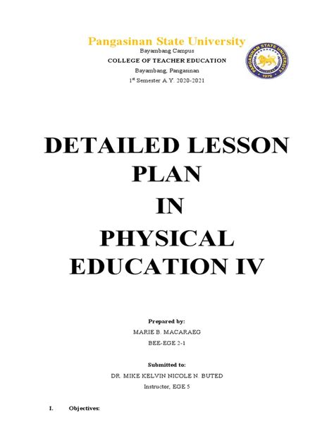 Detailed Lesson Plan Physical Fitness Macaraegmarie Pdf Physical Fitness Flexibility