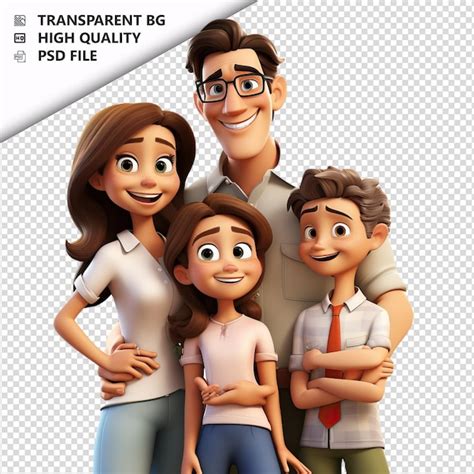 Família Latina Sensível 3D Cartoon Estilo fundo branco PSD Premium