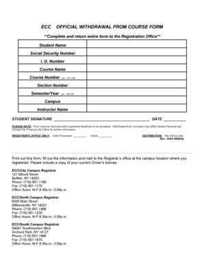 Fillable Online Dl Ecc ECC OFFICIAL WITHDRAWAL FROM COURSE FORM Dl