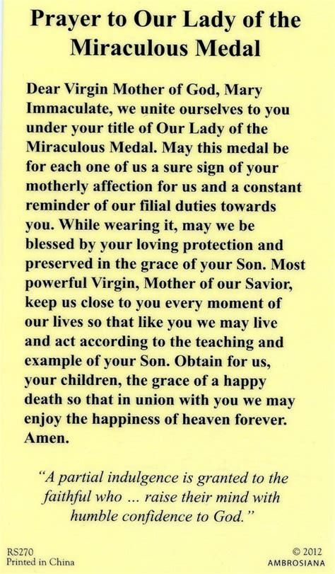 Our Lady Of The Miraculous Medal 1 Holy Card Prayer Card Pack Of 25 Etsy