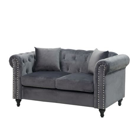 Canapé capitonné chesterfield en velours gris 2 places