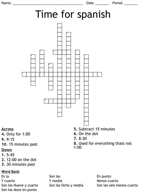 Time For Spanish Crossword Wordmint