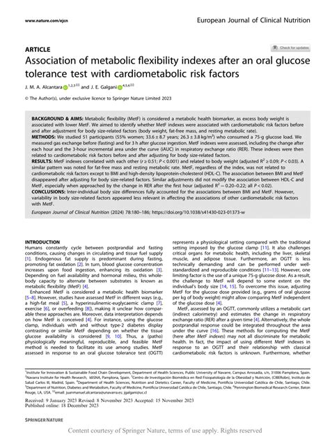 Association Of Metabolic Flexibility Indexes After An Oral Glucose