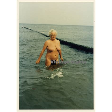 Erotic Study Chubby Mature Nude Wading In Baltic Sea Vintage Photo