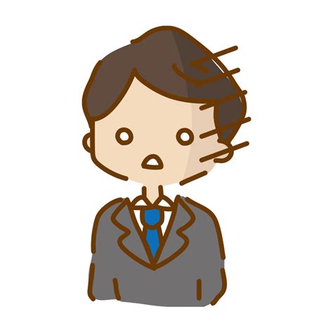 白目をむいて呆然としているゆるくて可愛いスーツの男性の無料フリーイラスト かわいい手描きの無料素材「てがきっず」保育園・小学校・介護