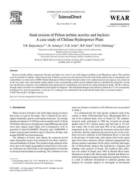 Pdf Sand Erosion Of Pelton Turbine Nozzles And Buckets A Case Study