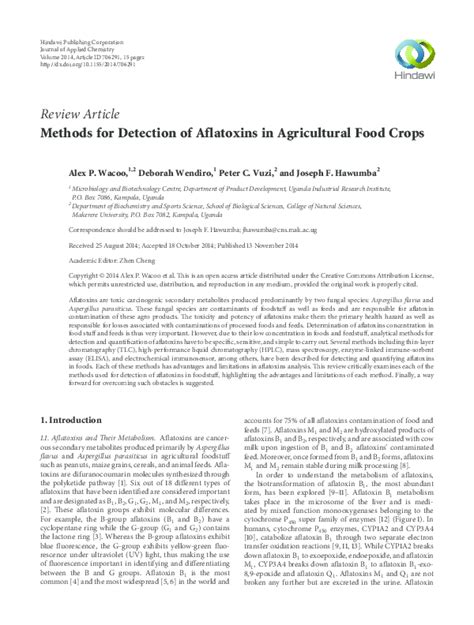 (PDF) Methods for Detection of Aflatoxins in Agricultural Food Crops