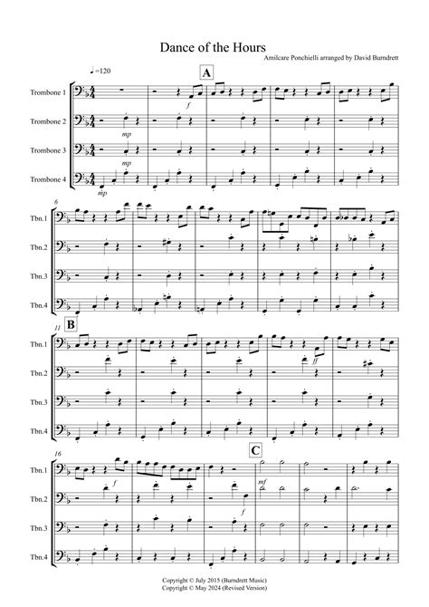 Dance Of The Hours For Trombone Quartet Arr David Burndrett Sheet Music Amilcare Ponchielli