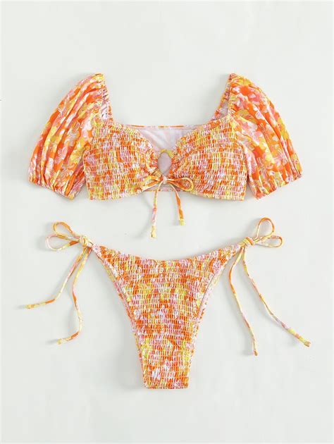 SHEIN Bañador bikini con estampado floral Smocked Mode de Mujer