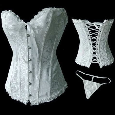 Lauwoo Gothic White Lace Up G String Bridal Wedding Corset Womens Slim Waist Top Retro Corstes