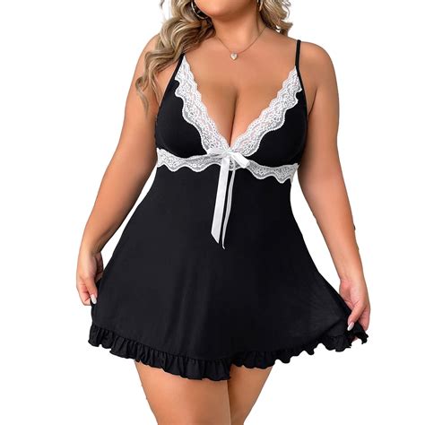 Odeerbi Women S Plus Size Lingerie Dress Set Babydoll Valentine S