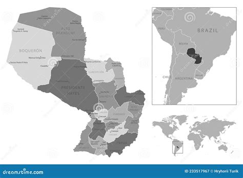 Paraguay Highly Detailed Black And White Map Stock Vector