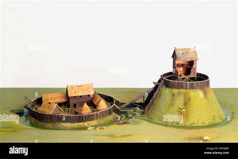 Model Of Motte And Bailey Castle Surrounded By Wood Fence And Moat