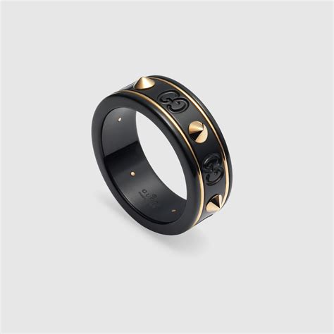 Gucci Men Icon Ring With Studs In Yellow Gold 325963i0h118029