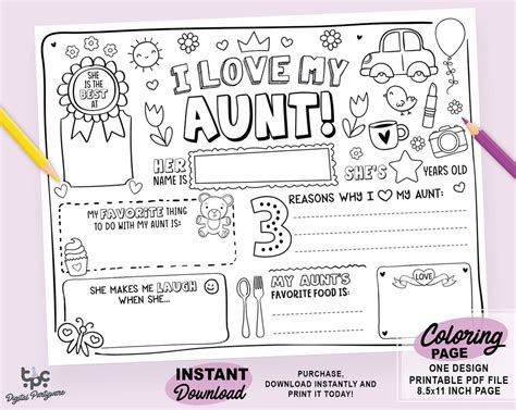 Happy Birthday Aunt Coloring Page Printable All About My Aunt Fill In