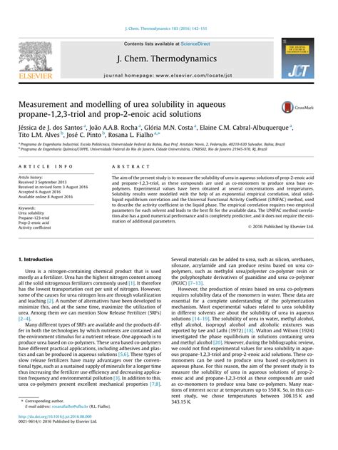 PDF Measurement And Modelling Of Urea Solubility In Aqueous Propane 1