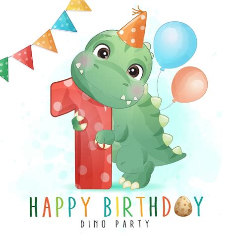 Linda Fiesta De Cumpleaños De Dinosaurios Con Ilustración De Numeración Vector Premium