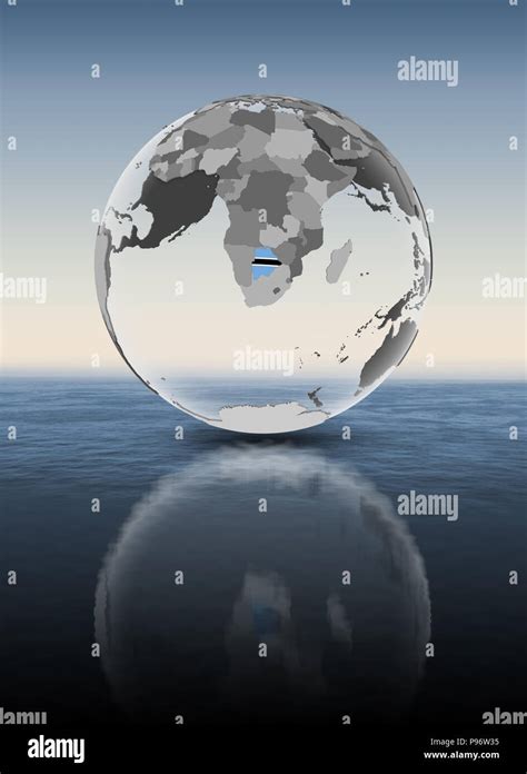 Botswana With Flag On Translucent Globe Above Water D Illustration