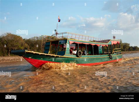 Tour Boat Near Port Of Chong Khneas Siem Reap River Near Tonle Sap