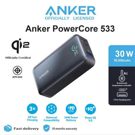 Anker 533 Power Bank 30W 10000mAh With 2 Type C Ports And 1 USB A