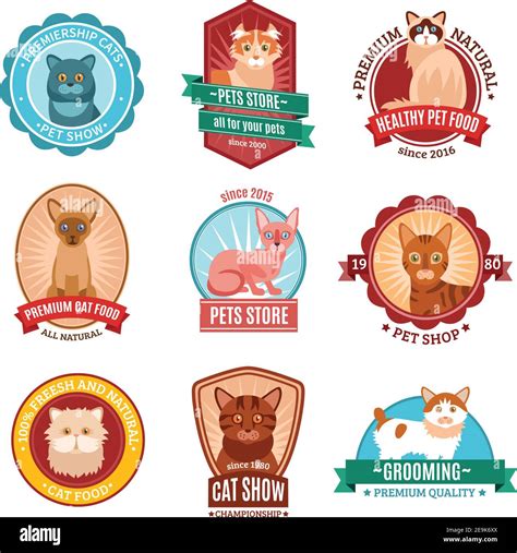 Cats Emblem Set With Pet Shop And Veterinary Clinic Symbols Isolated