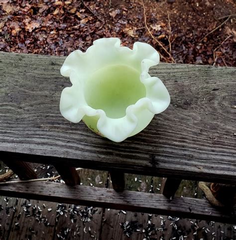 Fenton Custard Satin Glass Ruffled Signed Bowl Etsy