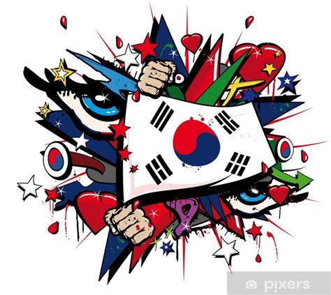 Wall Mural South Korea Graffiti Korean Pop Art Illustration Pixersca