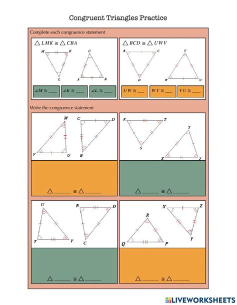 Congruent Triangles Practice worksheet | Live Worksheets - Worksheets ...