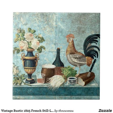 Vintage Rustic French Still Life With Rooster Ceramic Tile