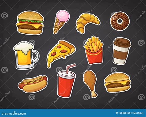 Vector Illustration Set Of Fast Food Pizza Burger Hot Dog French