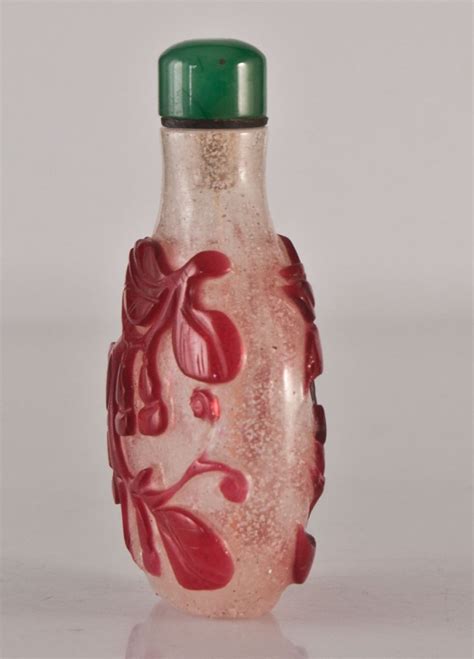 Proantic Tabatière Chinoise En Verre Overlay Chinese Stuff Bottle