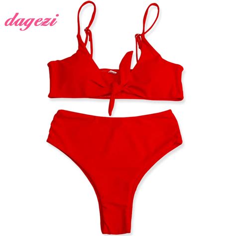 Women Red Swimwear Double Nylon Fabric Swimsuit High Waist Solid