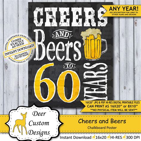 Cheers And Beers 60 Years 60th Birthday Poster Cheers To 60 Cheers