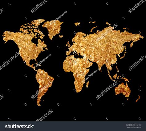 Golden Map World On Black Background Stock Illustration 681102196 ...