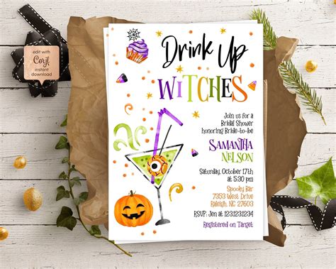 Drink Up Witches Invitation Halloween Bridal Shower Invite Etsy