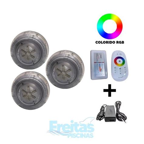 Kit Led Piscina 3 Led 4w Módulo Rgb Fonte Luxpool lux pool