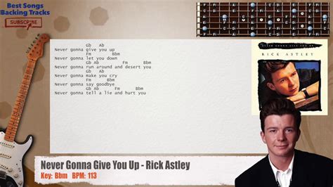 🎸 Never Gonna Give You Up Rick Astley Guitar Backing Track With Chords And Lyrics Youtube