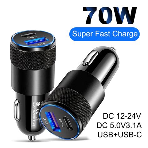 Carregador Veicular Tipo C Usb Turbo 70W Pd Cupom Online Promoções