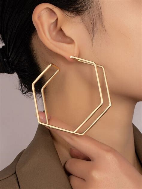 Geometric Design Cuff Hoop Earrings Collares De Joyas Joyer A Para