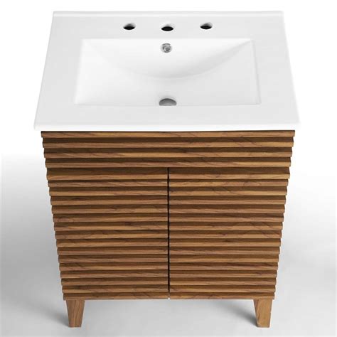 Modway Render Modern Style Wood Bathroom Vanity In Walnut And White Cymax Business